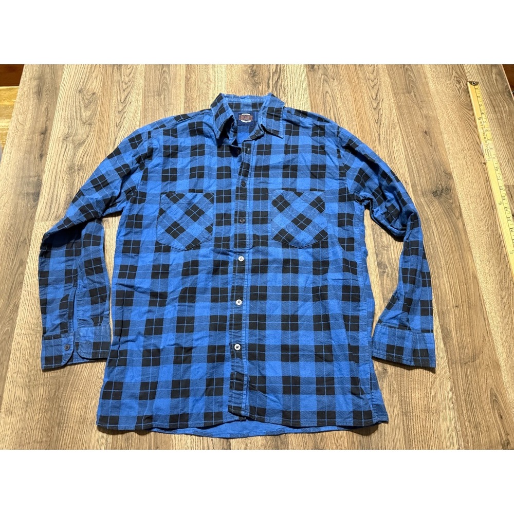 Saugatuck Company Shirt Men's Medium? Black Blue Long Sleeve Button Up Dry Goods